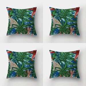 Set of 4 Cheetah & Tiger Rainforest Jungle Indoor/Outdoor Pillow Covers …